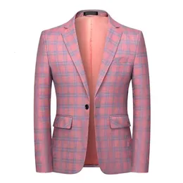 Fashion Spring och Autumn Casual Men Plaid Blazer Cotton Slim England Suit Blaser Masculino Male Jacket Blazer S-6XL 240227