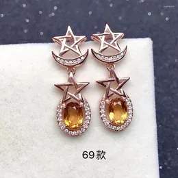 Dangle Earrings Fashion Silver Star And Moon Drop For Party 5mm 7mm VVS Grade Natural Citrine Eardrop Solid 925 Jewelry
