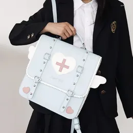Borse da scuola Giappone Croce Cuore Angelo JK Zaino uniforme Borsa Messenger 3 Modi Carine Ali Borsa a tracolla per libri in pelle PU