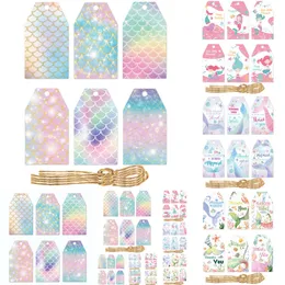 جديد 60pcs جديد الأطفال Mermaid Kids لصالح شكرا لك العلامات مع سلسلة حبل تحت سطح البحر تسميات هدايا الحزب استحمام الطفل