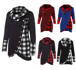 Women039s moletons moletom blusa de inverno feminino manga longa tartan túnica moletom botão roupas xadrez gola alta female9059788