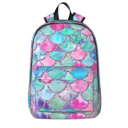 Rucksack, rosa und blau, Aquarell-Kunstglitter, Meerjungfrauenschuppen-Rucksack, Studenten-Büchertasche, Schultertasche, Laptop-Rucksack, Reiserucksack