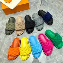 Designer Sliders Pool Pillow Sandals Sunset Flat Mules Slippers Men Women Summer Classic Prints Embossed Fashion Beach Slides With Box Size 35-46