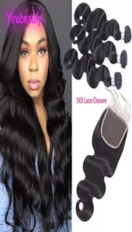 Peruvian Virgin Hair 3 Bundles With 5X5 Lace Closure 4 Pieceslot Body Wave With Closures Baby Hairs With Bundle9004249