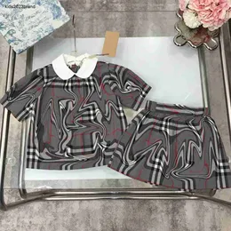 New kids dress sets child tracksuits Plaid printing baby girl clothes Size 100-150 Doll collar Short Sleeves and skirt 24Feb20