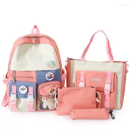 School Bags Junior High College Students Backpack Korean Version Of Japanese Harajuku Ins Style Large Capacity 4pcs/set