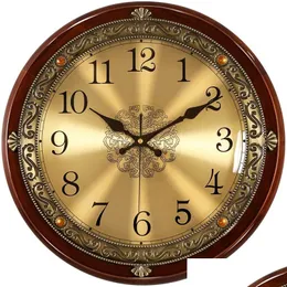 Wanduhren Luxus Holzuhr Metall Retro Nordic American Style Gold Silent Schlafzimmer Shabby Chic Wohnzimmer Horloge Geschenk Drop Delive Dhw6M