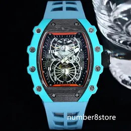 RM21-02 Tourbillon Aerodyne Mens Watch Blue Black Carbon Automatic Movment 28800Vph Sapphire Crystal Luxury Wristwatch 8 Colors