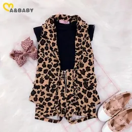 Conjuntos de roupas MaBaby 1-6Y Verão Criança Criança Meninas Leopard Roupas Set Preto Camiseta Colete Shorts Outfits Chidlren Trajes