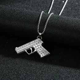 Charms FeeHow Personality Creative Zircon Pistol Pendant Necklace For Men Fun Trend Machine Hip-Hop Chain Party Jewelry