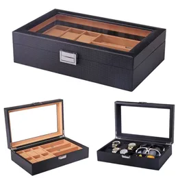 Luksusowy 6 3 szczeliny ręcznie robione pudełko ze zegarek węglowych Watch Watch Clock Box Time for Organizer307k