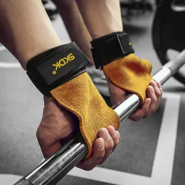 Lifting SKDK 1Pair Cowhide Gym Gloves Grips AntiSkid Weight Lifting Grip Pads Deadlifts Workout Crossfit Fitness Gloves Palm Protection