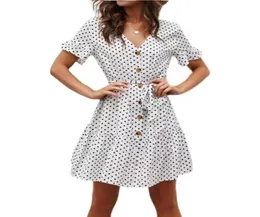 Casual Dresses Women Summer Beach Chiffon Jurk Casual Short Mouw Polka Dot Boho Mini Party Elegant V-neck Vestidos7149375