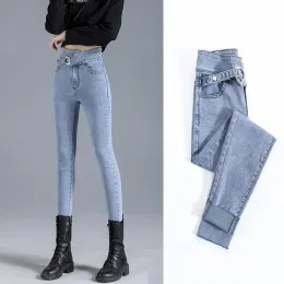 Джинсы джинсы для женщин джинсы синий серая черная женщина с высокой эластичной растяжкой джинсы
