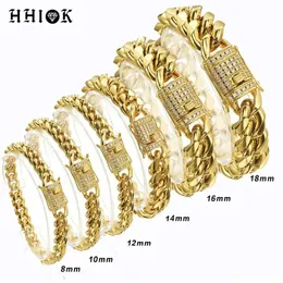 Acciaio inossidabile Miami Cuban Link Bracciale 8mm-16mm oro placcato con chiusura iadata Class Premium Hip Hop Gioielli per uomini Donne Regalo 240226