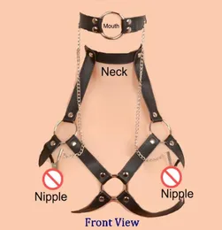 BDSM Female Bondage Bra Gag Device Restraint Collar Sex Toy with Nipple Clamps Chain Stimulating Slave Fetish Bondage Gear Erotic 1015241