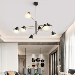 Lampadari E14 Lampadario a LED moderno in ferro nero dorato adatto per la decorazione retrò della stanza in camera da letto, sala da pranzo e soggiorno