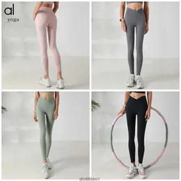 AL YOGA pantaloni Nessun imbarazzo Filo Double face Pantaloni da yoga nudi Donna Vita alta Sollevamento anca Miele Pesca Sport Fitness 2RK7