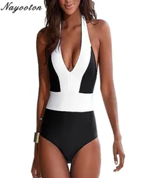 2019 Push Up New One Piece Swimwear Women Sexy Halter Sell Beach Brazilian Swimsuit Black and White Patchwork Bathing Suit2240881