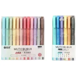 Markörer 6/12 PC Vintage Colored Highlighter Pens Kawaii Candy Color Manga Markers Pastell Highlighter Set Fluorescent Pen Cute Stationery