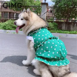 Kleider OIMG Sommergrünes Haustierkleid Liebesdruckrock für großen Hund Alaskan Golden Retriever Labrador ärmellose Spitzenhunde Familienkleidung