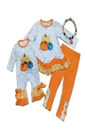 Girlymax Fall Baby Girls Pumpkin prickar Romper Toddler Pants Ruffles Set Boutique Sister039s Wear Match Accessories Kids Clothing1619725