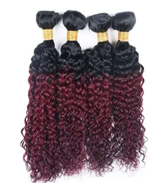 Kinky Curly 4 Bundles T 1B 99J Ombre Dark Wine Red Two Tone Color Cheap Brazilian Virgin Human Hair Weave 4 Bundles Extension9437300