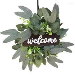 Decorative Flowers Artificial Eucalyptus Leaves Decorations Wreath Christmas Holiday Decor With Welcome Wood Board For Home