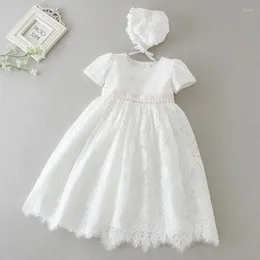 Girl Dresses White Infant Dress For Baptism Baby Girls Lace With Hat Kids Clothes Christening Birthday Outfits 3-24 Month