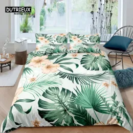 Defina a casa de luxo em casa folhas de palmeira 3D Conjunto de roupas de poça de edredão de flor de flor Queen e King UE/EUA/AU/Tamanho do UK Extimor Cortinas