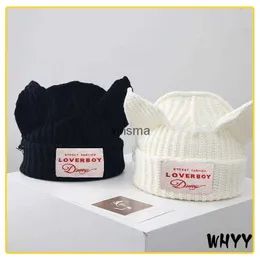 Stingy Brim Ball Caps Hooded Loverboy Ear Knit Hat Double-layer Autumn Winter Warm Pig Woolen Niche Design Hip-hop Cold Beanie 240229