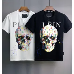 Camiseta masculina Philip Plein de algodão de alta qualidade com estampa de caveira e diamante Phillip Plein manga curta gola redonda marrom Bea 7929