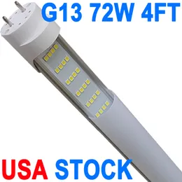 Substituição de luz de tubo LED T8 4 pés 6500k G13 72W 4 fileiras luz do dia branca (reator de bypass) equivalente a 150W, 7200 lúmen, tampa leitosa alimentada por extremidade dupla AC 85-277V crestech