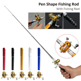 Stavar 2023 Portable Pocket Telescopic Fishing Rod Mini Pensformad fiskespö med rullhjul utomhus flodsjön fiske tackling