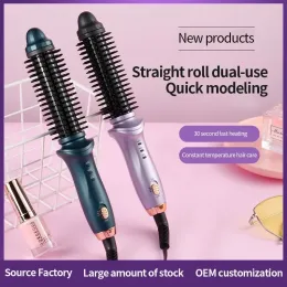 Irons Mini Hair Comb Brush Styler One Step Hair Straightener Curler Comb 2 In 1 Portable Travel Intelligent Curling Hair Tools