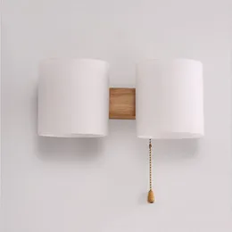 Wall Lamp Solid Wood Modern LED Bedside E27 Single Double Head Indoor