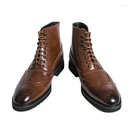 Boots Brown Block Men Short Lace-Up Square Toe Toe رجال الأعمال في الكاحل بوتاس دي هومبر