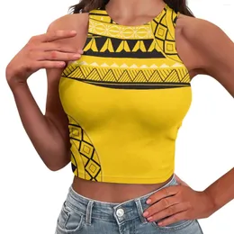 Tanques femininos Polinésio Tribal Havaiano Totem Tatuagem Havaí Imprime Senhora Sexy Skinny Sem Mangas Crop Top Ginásio Respirável Amarelo Tanque Esportivo