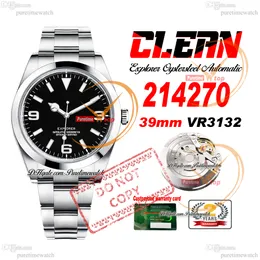 Explorer 214270 39mm VR3132 Relógio automático masculino limpo fábrica CF moldura polida mostrador preto pulseira de aço 904L Super Edition Puretimewatch Reloj Hombre
