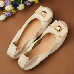 Casual Shoes Genuine Leather Ballet Flats Women Single Non-slip Wedge Sequins Round Toe Slip-On Loafers Femme