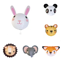 Nuovo Nuovo 1Pc Lanterne di carta a forma di animale carino Tigre Leone Elefante Coniglio Safari Sfondo per feste Decorazione sospesa Decorazioni per bambini di compleanno per bambini