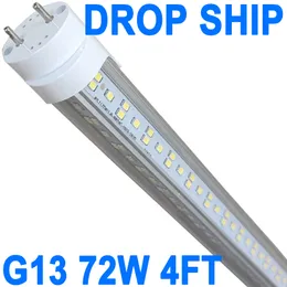 Substituição de luz tubular LED T8 G13 de 4 pés 6500k 2 pinos 72W luz diurna (reator de bypass) equivalente a 150W, 7200 lúmen, tampa transparente alimentada de extremidade dupla AC 85-277V Barn crestech