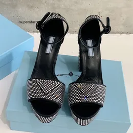 praddalies padalies prdlies Crystal embellished AnkleStrap Platform sandals chunky heels Rhinestones high heeled block heel sandal luxury designer shoes I0J0