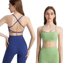 LL Strappy Criss Cross Back Yoga Bra Pad Pad القابلة للإزالة نساء غير قابلة للتنفس الملابس الداخلية الرياضية الرياضية Running Brassiere Sexy Soft Solid Color Racerback Tanks Tops