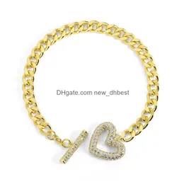 Charm Armbänder Trendy Luxus Stapelbares Herzarmband für Frauen Hochzeit Fl Kubikzircon Kristall CZ Dubai Sier Farbe Party Hxb010 Dro Dhcgq