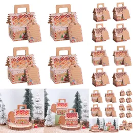 New New 4/6/12Pcs Christmas Gingerbread House Shape Gift Boxes Santa Claus Snack Cookies Kraft Paper Box Xmas Party Candy Decorations