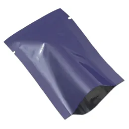 Partihandel Glossy Purple 100 PCS Open Top Mylar Food Grade Packaging Pouch Aluminium Folie Vakuum Värme Tätning Prov Matomslag Förpackning ZZ