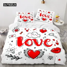 Set Red Love Heart Duvet Cover Luxury Romantic Theme Bedding Set for Couple Valentine's Day Gifts for Girlfriend Bedroom Decoration Sheer Curtains