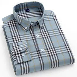 Мужская рубашка-оксфорд в клетку с длинным рукавом и пуговицами в полоску, дизайн без карманов, удобные повседневные рубашки стандартного кроя из 100% хлопка 240220