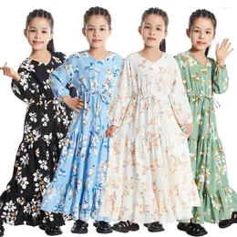 Ethnic Clothing Kids Girls Muslim Floral Print Abaya Long Maxi Dress Turkey Arab Islam Kaftan Robe Holiday Party Dubai Eid Ramadan Gown